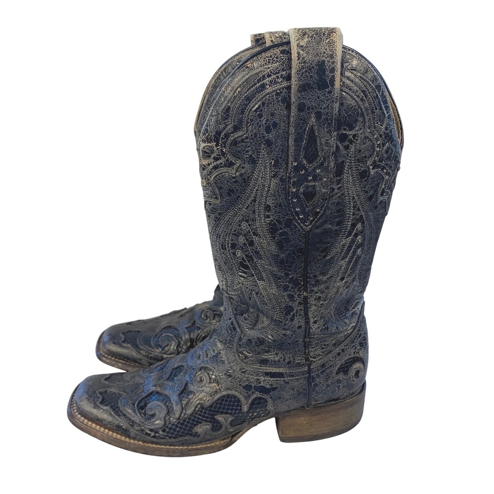 Corral A2402 Womens 6M Black Leather Western Cowboy Boots Square Toe Embroidery